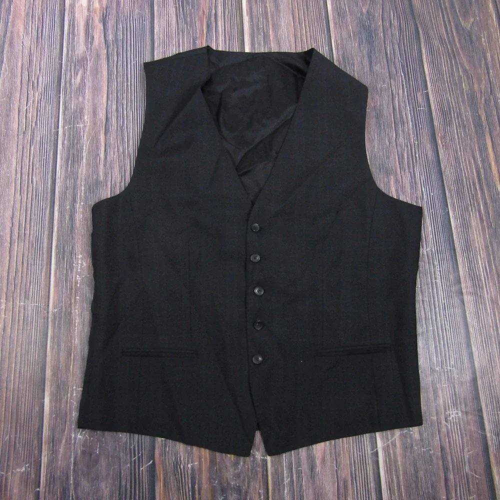 Suit Vest Mens 44L‎ Black Solid 3 Piece Belted Formal Waistcoat Wedding Business